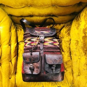 Leather w/ manta detail backpack-- from Bolivia